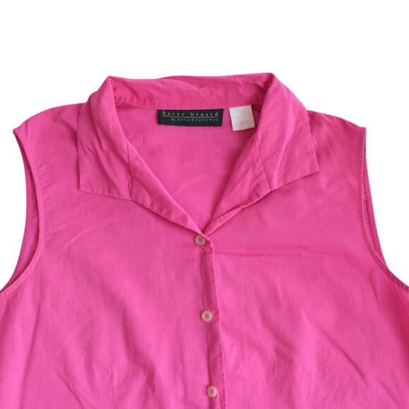 Harvé Bénard Hot Pink Sleeveless Button-Up Top Size XL 100% Cotton - Picture 2 of 4